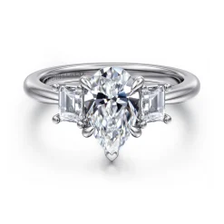 Clearance Gabriel & Co. Stephi - 14K White Gold Pear Shape Three Stone Diamond Engagement Ring