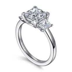 New Gabriel & Co. Stephi - 14K White Gold Princess Cut Three Stone Diamond Engagement Ring