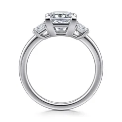 New Gabriel & Co. Stephi - 14K White Gold Princess Cut Three Stone Diamond Engagement Ring