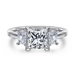 New Gabriel & Co. Stephi - 14K White Gold Princess Cut Three Stone Diamond Engagement Ring