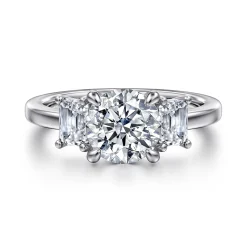 Best Gabriel & Co. Stephi - 14K White Gold Round Three Stone Diamond Engagement Ring