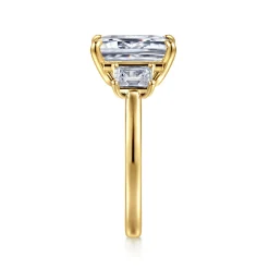Best Gabriel & Co. Stephi - 14K Yellow Gold Emerald Cut Three Stone Diamond Engagement Ring