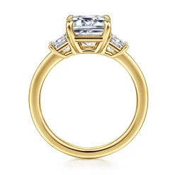 Best Gabriel & Co. Stephi - 14K Yellow Gold Emerald Cut Three Stone Diamond Engagement Ring