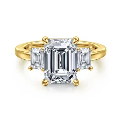 Best Gabriel & Co. Stephi - 14K Yellow Gold Emerald Cut Three Stone Diamond Engagement Ring
