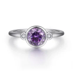 New Gabriel & Co. 925 Sterling Silver Amethyst and Diamond Ring