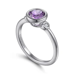 New Gabriel & Co. 925 Sterling Silver Amethyst and Diamond Ring