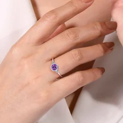 New Gabriel & Co. 925 Sterling Silver Amethyst and Diamond Ring