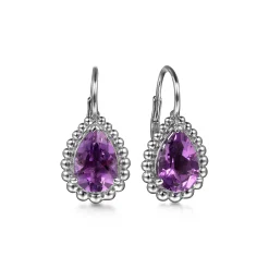 Gabriel & Co. 925 Sterling Silver Amethyst Bujukan Pear Shape Leverback Earrings With Pattern