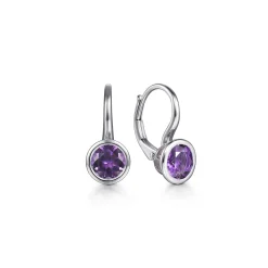 New Gabriel & Co. 925 Sterling Silver Amethyst Leverback Earrings