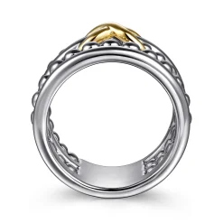 New Gabriel & Co. 925 Sterling Silver and 14K Yellow Gold Bujukan Criss Cross Easy Stackable Ring