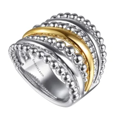 Sale Gabriel & Co. 925 Sterling Silver and 14K Yellow Gold Bujukan Multiple Row Wide Band Ring