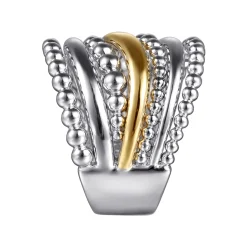 Sale Gabriel & Co. 925 Sterling Silver and 14K Yellow Gold Bujukan Multiple Row Wide Band Ring
