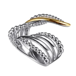 Discount Gabriel & Co. 925 Sterling Silver and 14K Yellow Gold Bujukan Multiple Row Bypass Ring