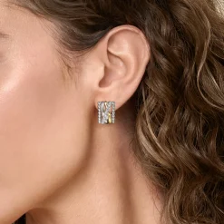 Best Gabriel & Co. 925 Sterling Silver and 14K Yellow Gold Bujukan White Sapphire Criss Cross J Hoop Earrings