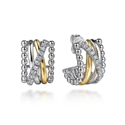 Best Gabriel & Co. 925 Sterling Silver and 14K Yellow Gold Bujukan White Sapphire Criss Cross J Hoop Earrings