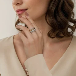 Gabriel & Co. 925 Sterling Silver and 14K Yellow Gold White Sapphire Wide Band Ring-Bujukan