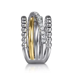 Gabriel & Co. 925 Sterling Silver and 14K Yellow Gold White Sapphire Wide Band Ring-Bujukan