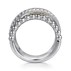 Gabriel & Co. 925 Sterling Silver and 14K Yellow Gold White Sapphire Wide Band Ring-Bujukan
