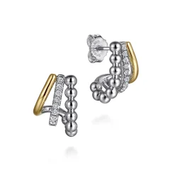 Outlet Gabriel & Co. 925 Sterling Silver and 14K Yellow Gold White Sapphire J Hoop Earrings-Bujukan