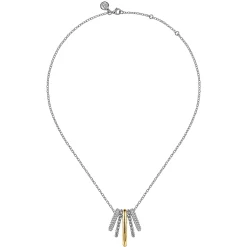 Best Gabriel & Co. 925 Sterling Silver and 14K Yellow Gold Bujukan and White Sapphire Multiple Row Pendant Necklace