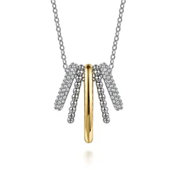 Best Gabriel & Co. 925 Sterling Silver and 14K Yellow Gold Bujukan and White Sapphire Multiple Row Pendant Necklace