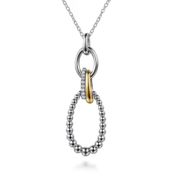Discount Gabriel & Co. 925 Sterling Silver and 14K Yellow Gold Bujukan White Sapphire Link Pendant Necklace