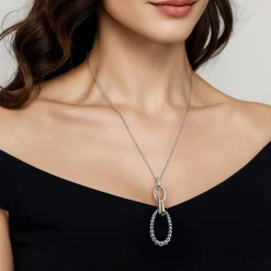 Discount Gabriel & Co. 925 Sterling Silver and 14K Yellow Gold Bujukan White Sapphire Link Pendant Necklace