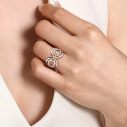 New Gabriel & Co. 925 Sterling Silver and 14K Yellow Gold Bujukan White Sapphire Link Ring