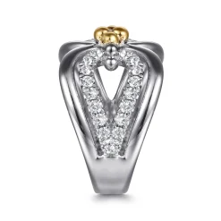 New Gabriel & Co. 925 Sterling Silver and 14K Yellow Gold Bujukan White Sapphire Link Ring