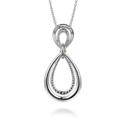 New Gabriel & Co. 925 Sterling Silver and 14K Yellow Gold Bujukan White Sapphire Teardrop Necklace