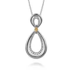 New Gabriel & Co. 925 Sterling Silver and 14K Yellow Gold Bujukan White Sapphire Teardrop Necklace