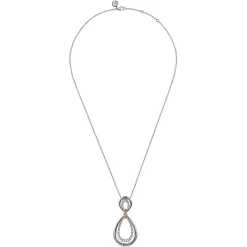 New Gabriel & Co. 925 Sterling Silver and 14K Yellow Gold Bujukan White Sapphire Teardrop Necklace