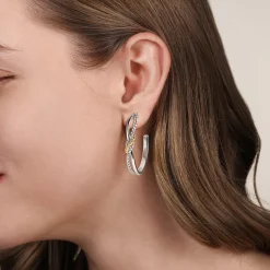 Best Gabriel & Co. 925 Sterling Silver and 14K Yellow Gold Bujukan Bypass J Hoop Earrings