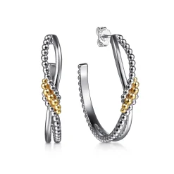 Best Gabriel & Co. 925 Sterling Silver and 14K Yellow Gold Bujukan Bypass J Hoop Earrings