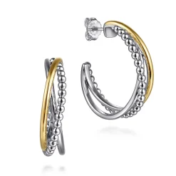 Discount Gabriel & Co. 925 Sterling Silver and 14K Yellow Gold J Hoop Earrings-Bujukan