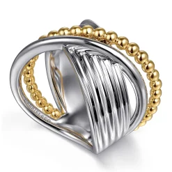 Hot Gabriel & Co. 925 Sterling Silver and 14K Yellow Gold Bujukan Criss Cross Ring