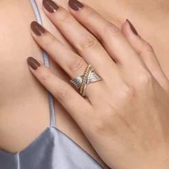 Hot Gabriel & Co. 925 Sterling Silver and 14K Yellow Gold Bujukan Criss Cross Ring