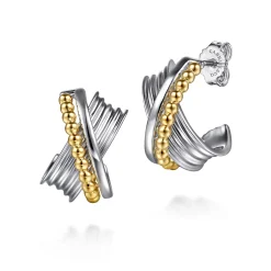 Sale Gabriel & Co. 925 Sterling Silver and 14K Yellow Gold Bujukan Criss Cross J Hoop Earrings