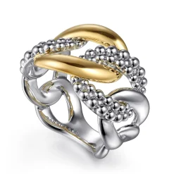Clearance Gabriel & Co. 925 Sterling Silver and 14K Yellow Gold Link Ring