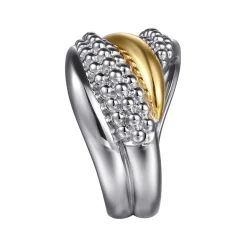 Sale Gabriel & Co. 925 Sterling Silver and 14K Yellow Gold Bujukan Multiple Row Wide Band Ring