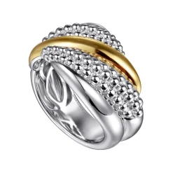 Sale Gabriel & Co. 925 Sterling Silver and 14K Yellow Gold Bujukan Multiple Row Wide Band Ring