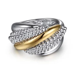 Sale Gabriel & Co. 925 Sterling Silver and 14K Yellow Gold Bujukan Multiple Row Wide Band Ring