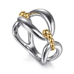 Clearance Gabriel & Co. 925 Sterling Silver and 14K Yellow Gold Bujukan Link Ring