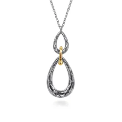 New Gabriel & Co. 925 Sterling Silver and 14K Yellow Gold Bujukan Pear Shape Necklace