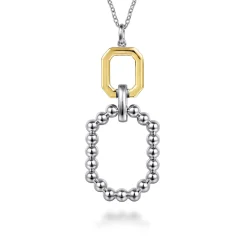 Hot Gabriel & Co. 925 Sterling Silver and 14K Yellow Gold Octagon Bujukan Drop Pendant Necklace