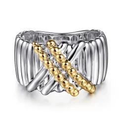 New Gabriel & Co. 925 Sterling Silver and 14K Yellow Gold Bujukan Shrimp Criss-Cross Ring