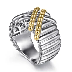 New Gabriel & Co. 925 Sterling Silver and 14K Yellow Gold Bujukan Shrimp Criss-Cross Ring