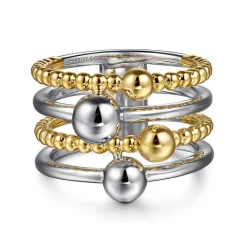Clearance Gabriel & Co. 925 Sterling Silver and 14K Yellow Gold Bujukan Wide Band Ring