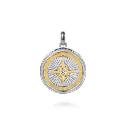 New Gabriel & Co. 925 Sterling Silver and 14K Yellow Gold Compass Pendant with White Sapphire