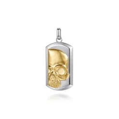 Hot Gabriel & Co. 925 Sterling Silver and 14K Yellow Gold Dog tag Pendant With Skull